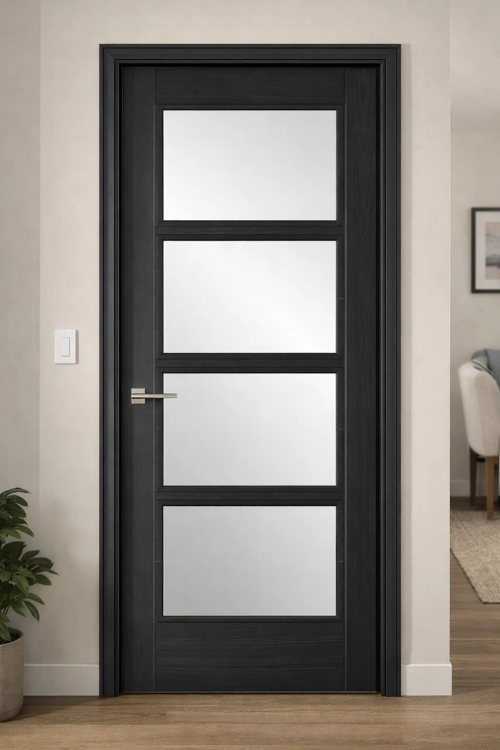 LPD Internal Vancouver Charcoal Black Finished 4 light Clear Glazed Door B Grade