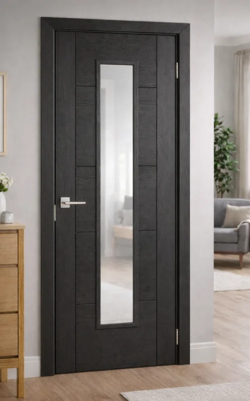 LPD Internal Vancouver Charcoal Black 1L Pre Finished Clear Glazed Door B Graded