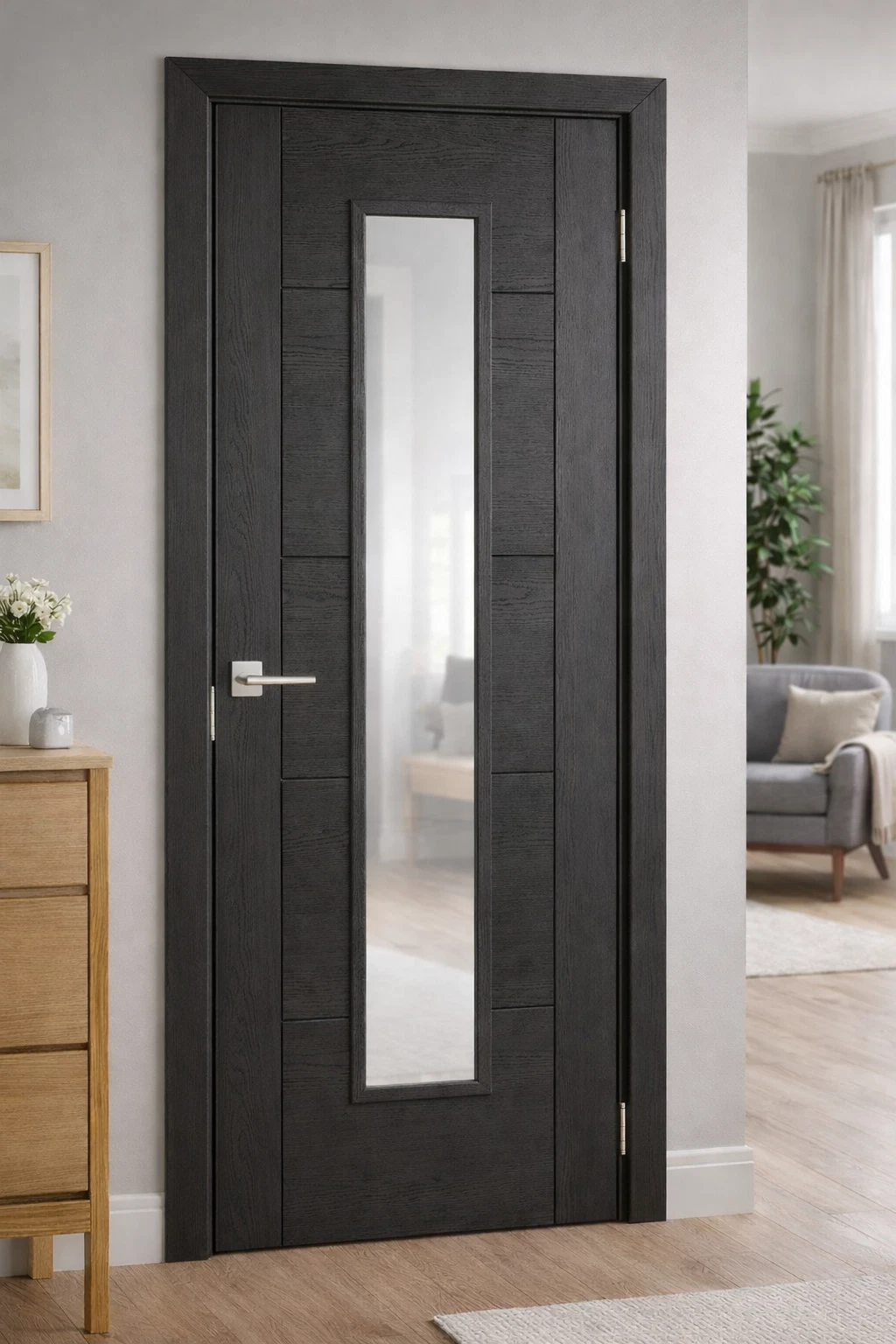 LPD Internal Vancouver Charcoal Black 1L Pre Finished Clear Glazed Door B Graded