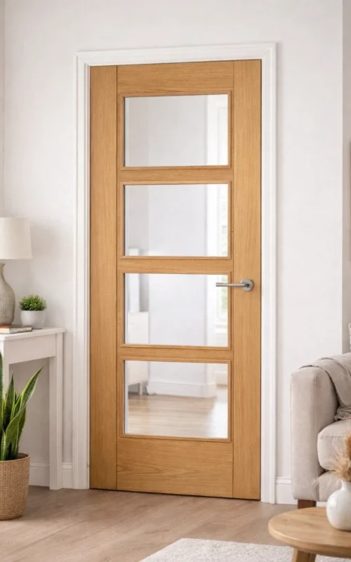 LPD Internal Vancouver Oak PreFinished 4 light Clear Glazed Door B Graded Stock