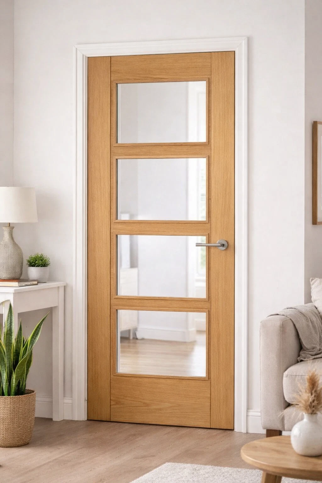 LPD Internal Vancouver Oak PreFinished 4 light Clear Glazed Door B Graded Stock