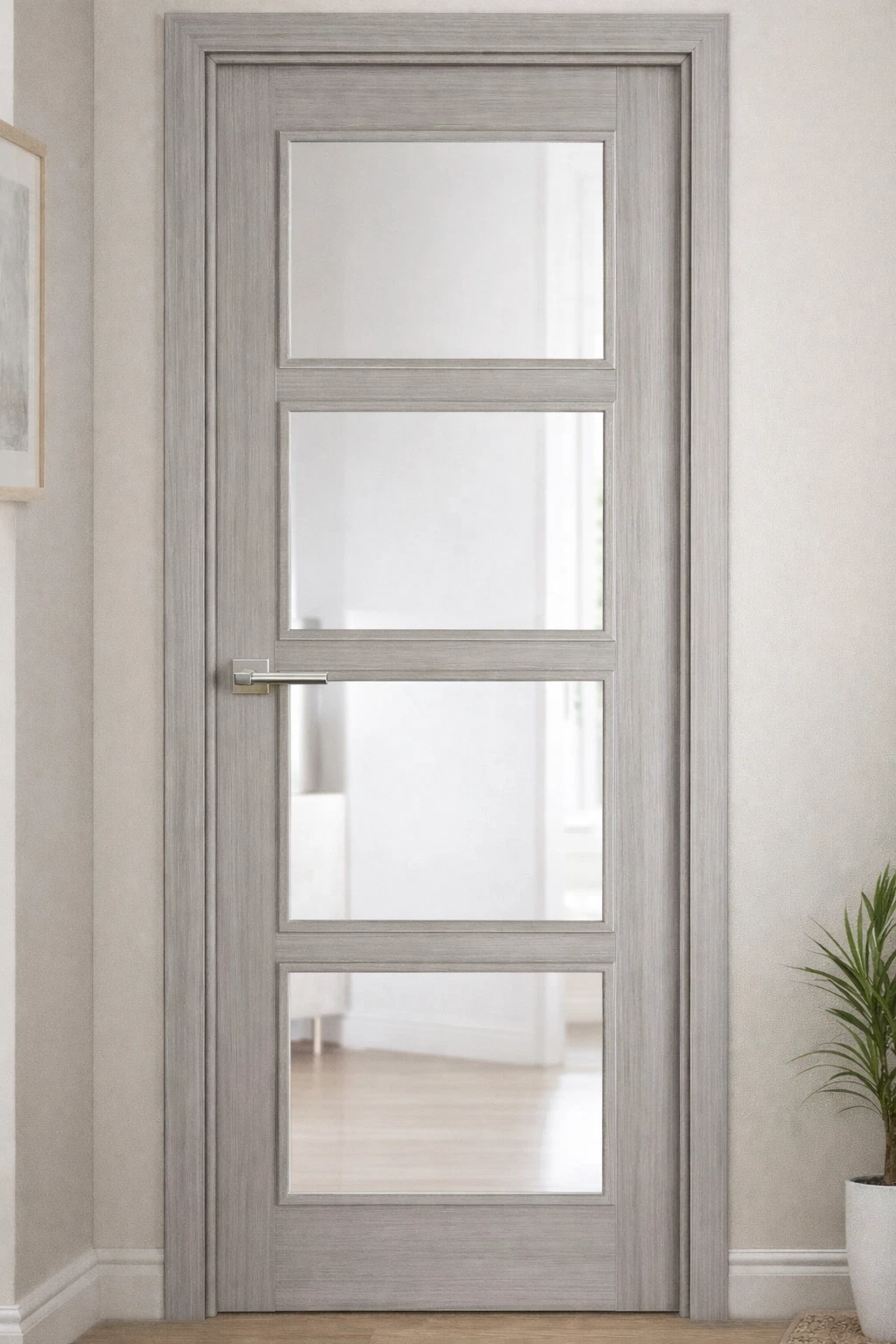 LPD Internal Vancouver light Grey Finished 4 light Clear Glazed Door B Graded